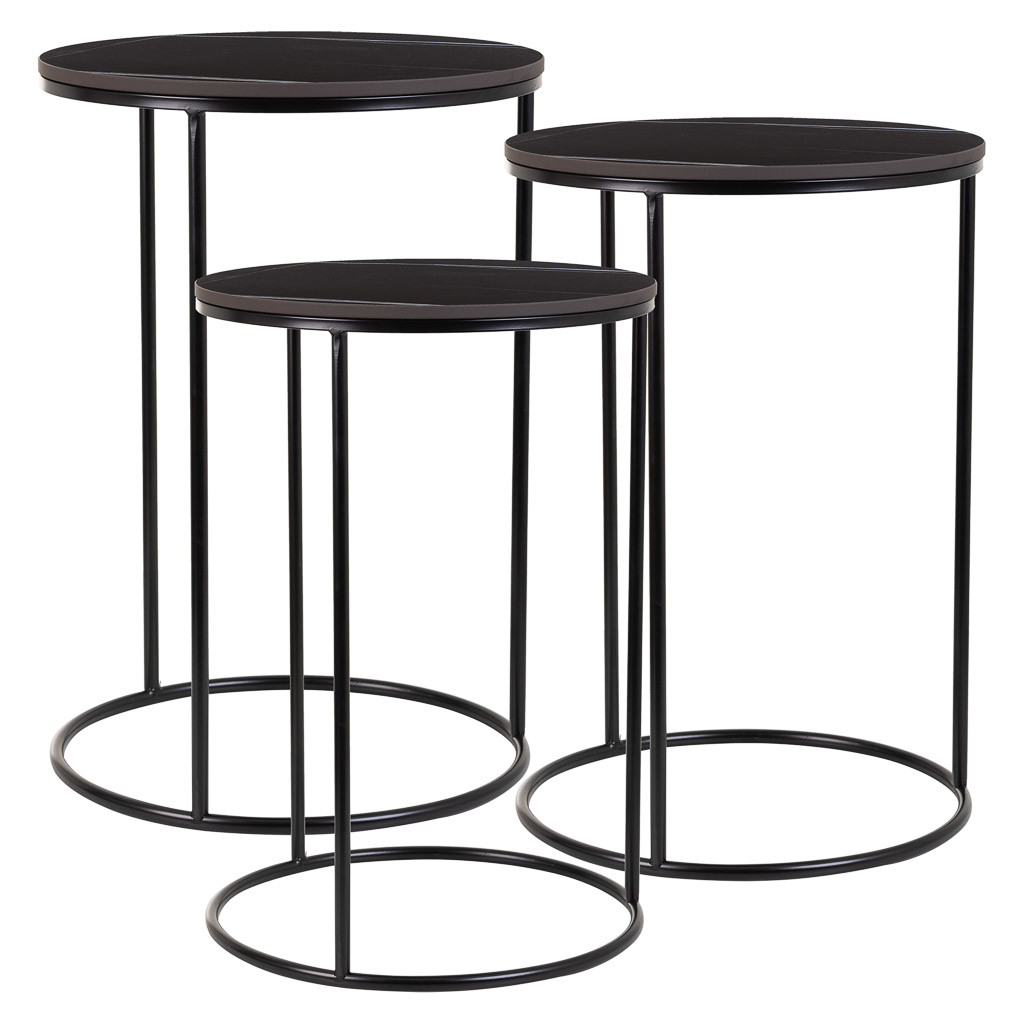 Mesas set 3pzas de metal negro 29x29x46h-34x34x52h-39x39x57h cm