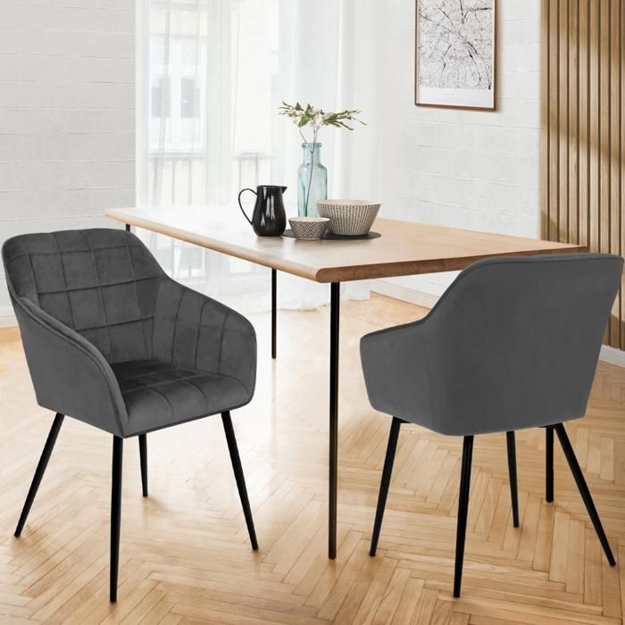 Sillas de terciopelo gris oscuro mady lote de 2 55x63x80 cm