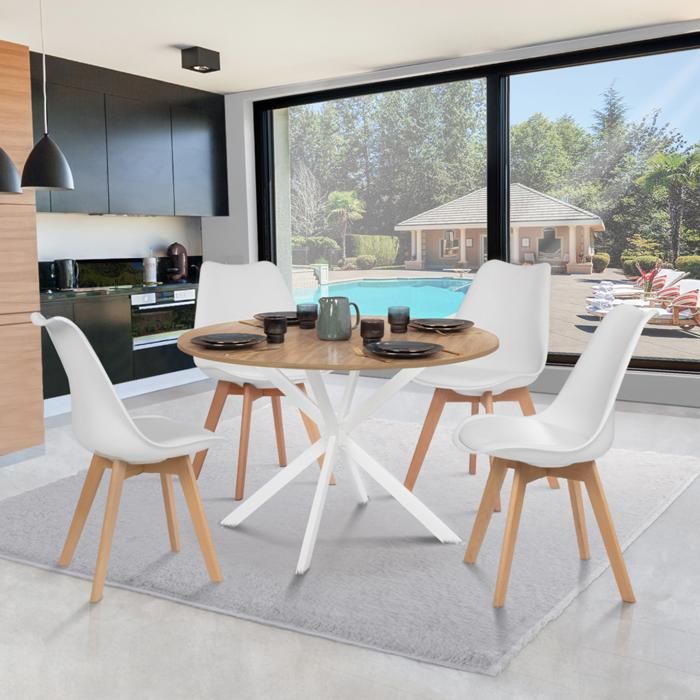 Mesa comedor redonda alix madera y metal blanco - 110 cm