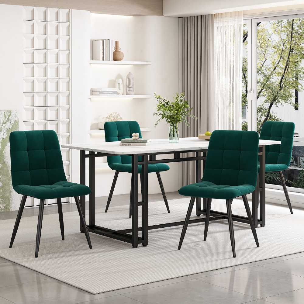 Conjunto mesa mdf verde con 4 sillas para cocina y comedor