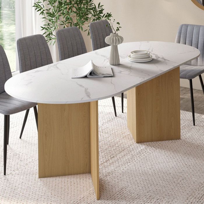 Mesa de comedor ovalada extensible - mármol - 160-200 cm