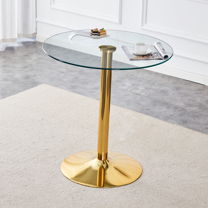Mesa alta redonda para bar cristal y metal dorado transparente 92x89x89cm