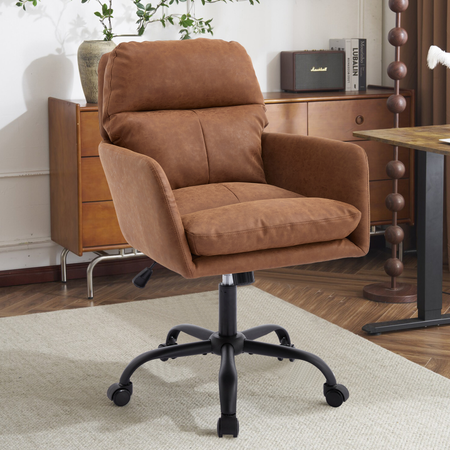 Silla de oficina ergonómica en pu marrón con estructura metálica