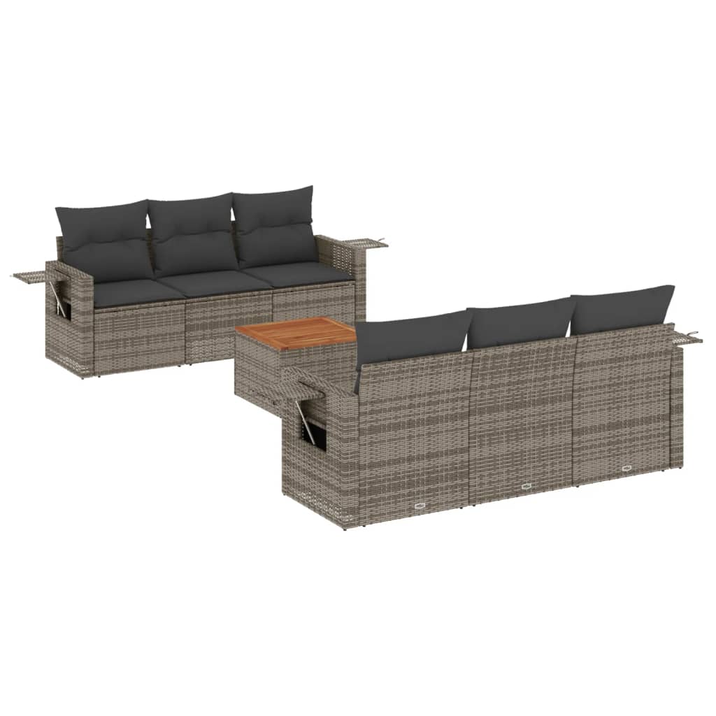 vidaXL set de sofás de jardín 7 piezas con cojines ratán pe gris