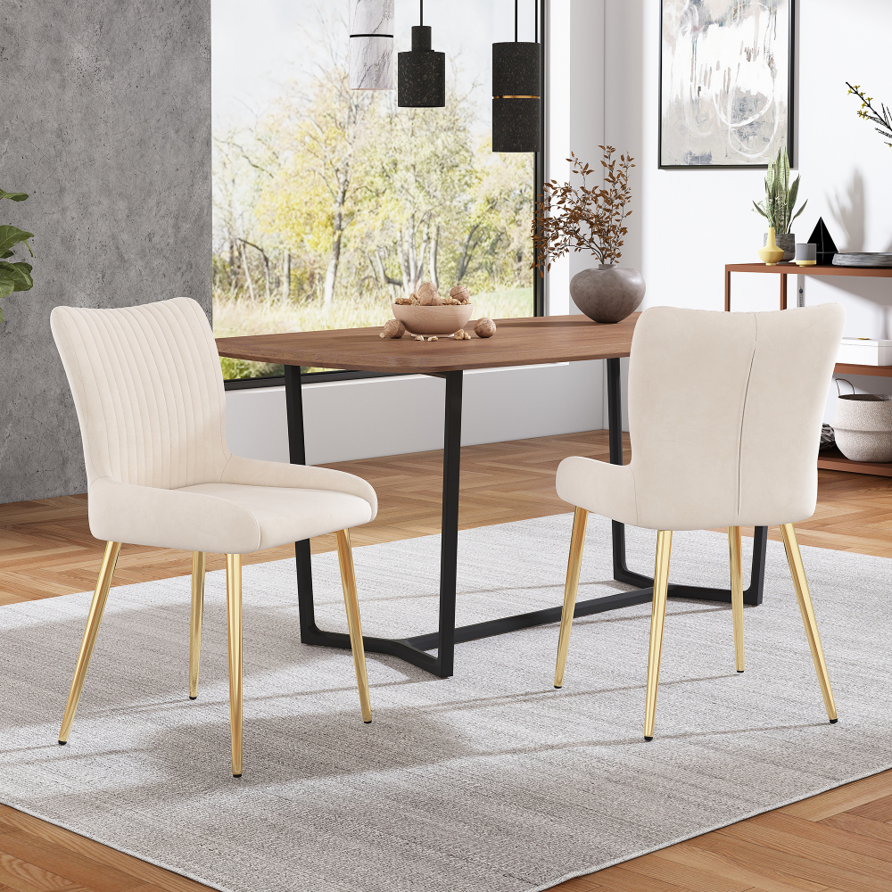 Conjunto de sillas de comedor terciopelo beige dorado set de 2