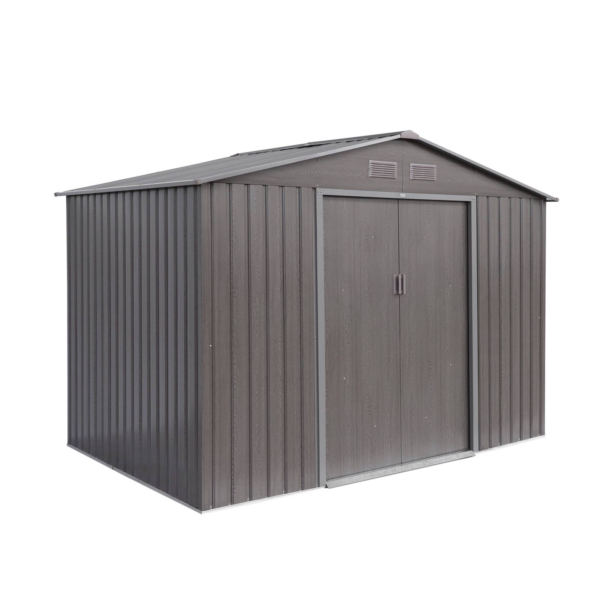 Caseta de jardín metálico, 5.39m² madera gris 277x194x203 cm