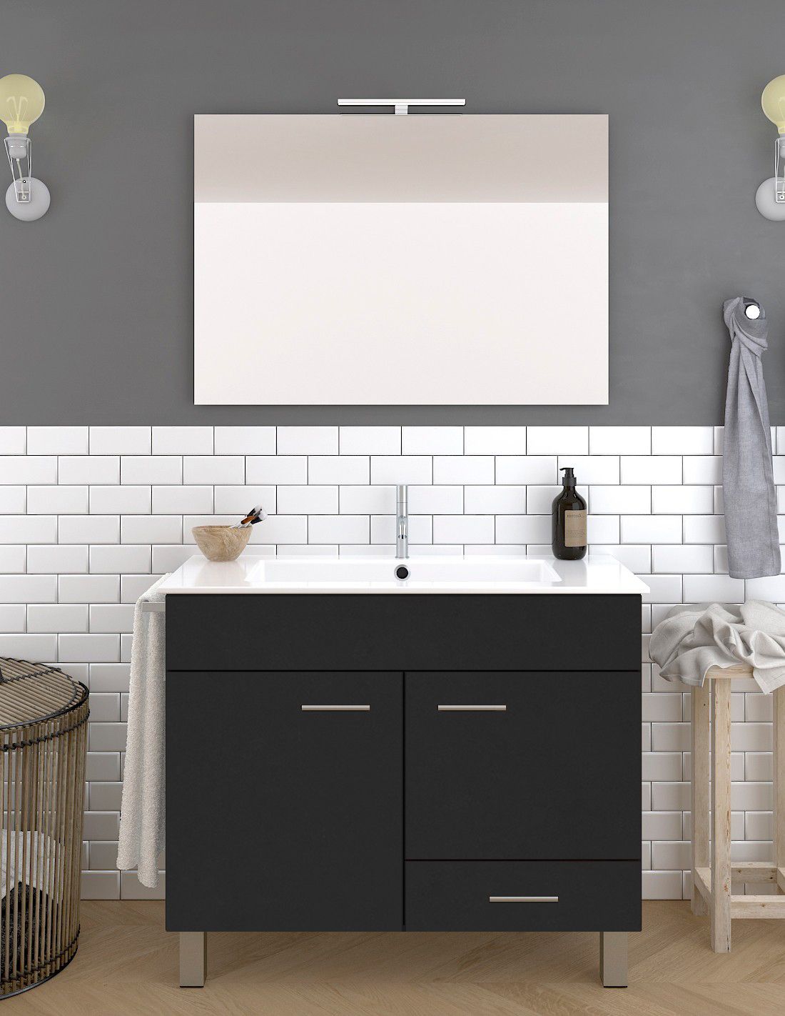 Mueble de baño samos, lavabo y espejo 90x45cm grafito