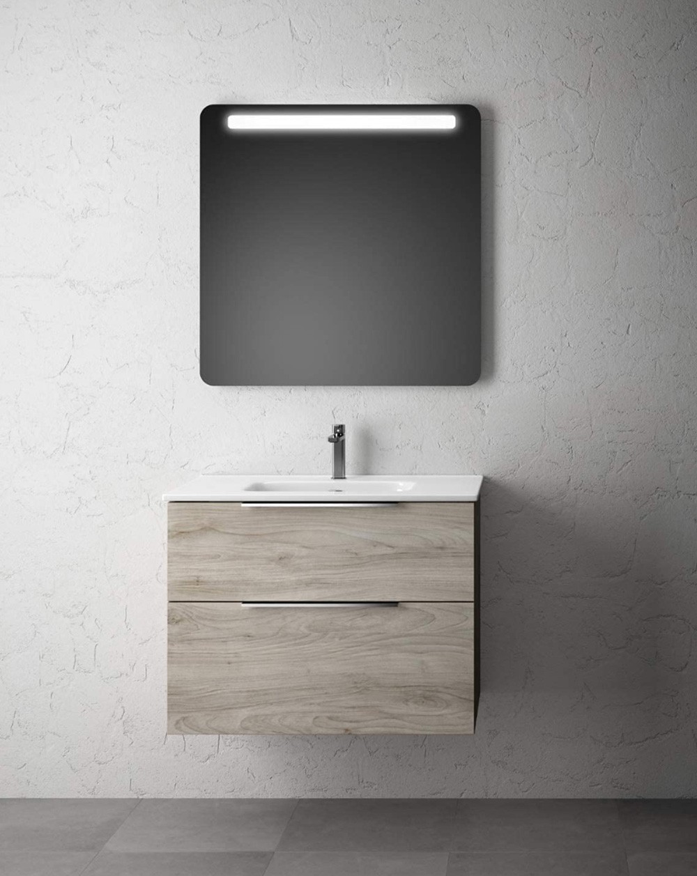 Mueble de baño suspendido con lavabo cerámico | 70 cm - pino gris