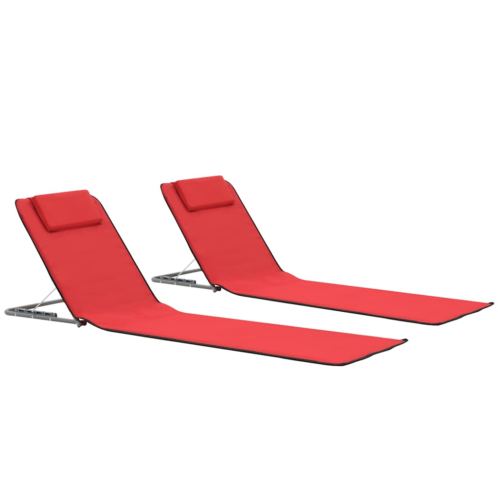 vidaXL estera de playa plegable 2 unidade acero y tela rojo