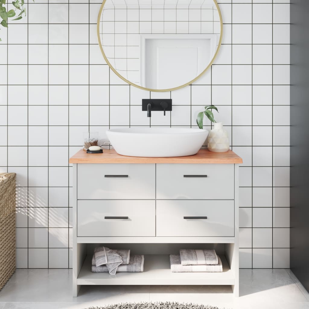 Encimera de baño madera maciza tratada marrón claro 100x30x2 cm eerf7072