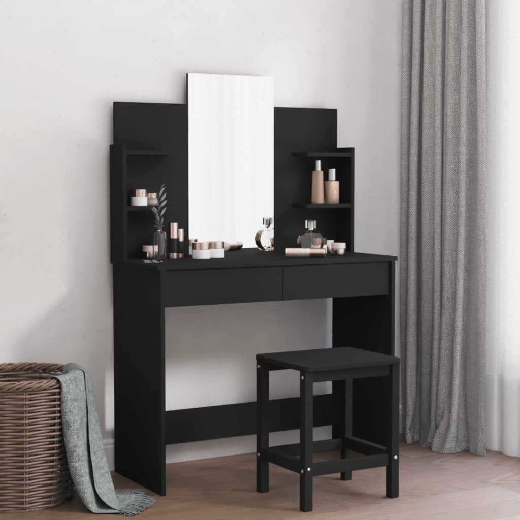 Tocador con espejo negro 96x39x142 cm es8777
