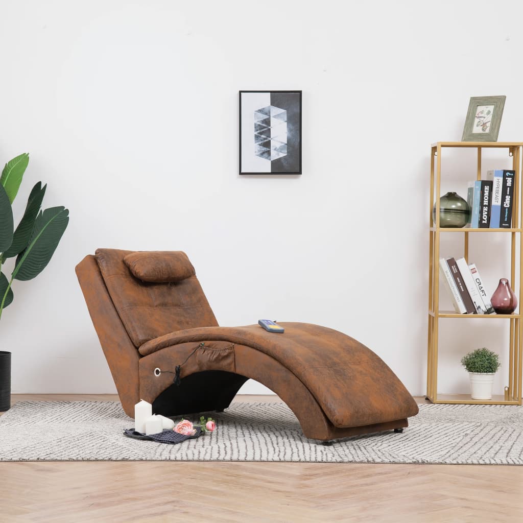 Diván de masaje con almohada de piel de ante artificial marrón oif803716