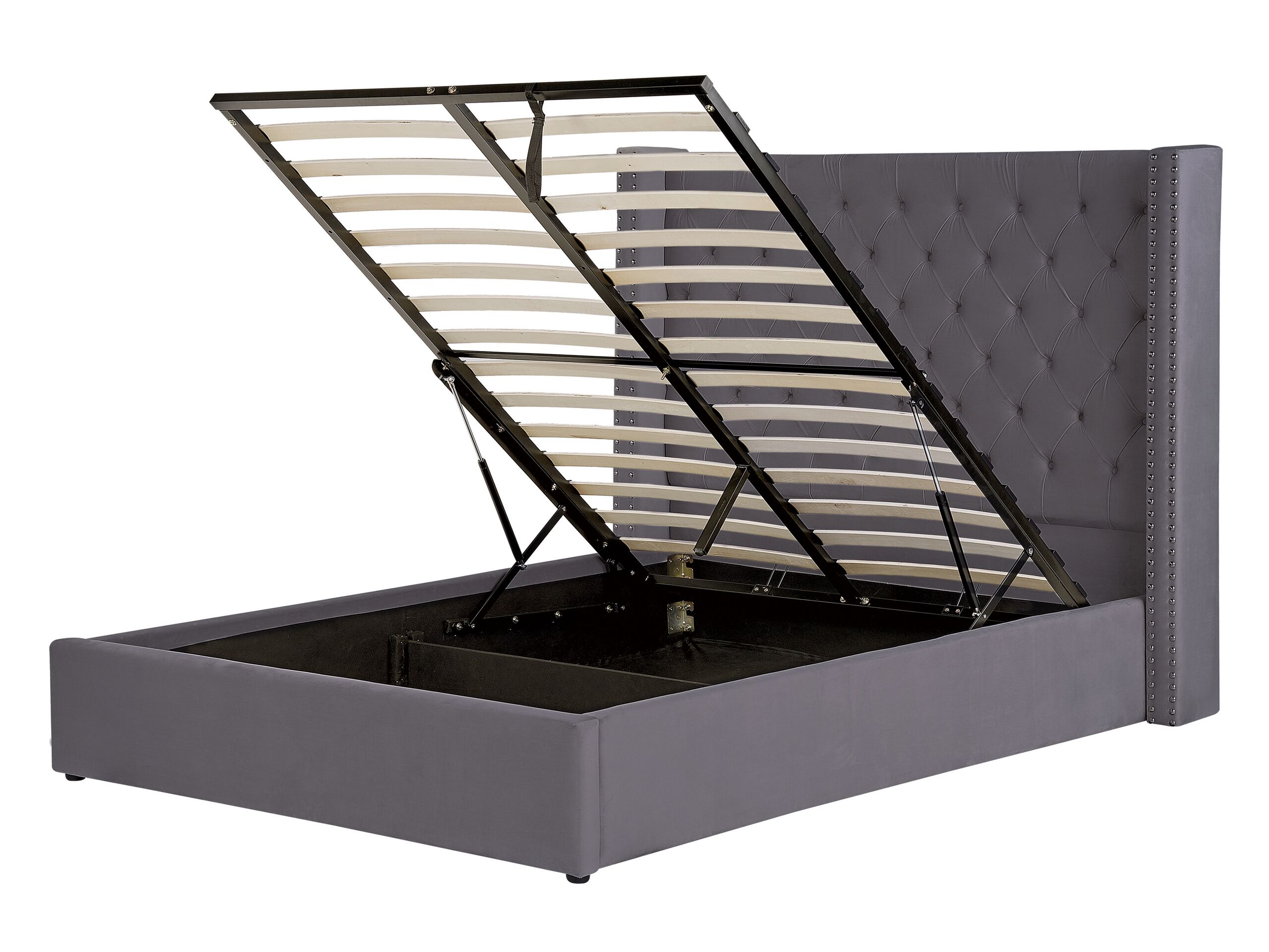 Cama con almacenaje lubbon terciopelo gris 140 x 200 cm