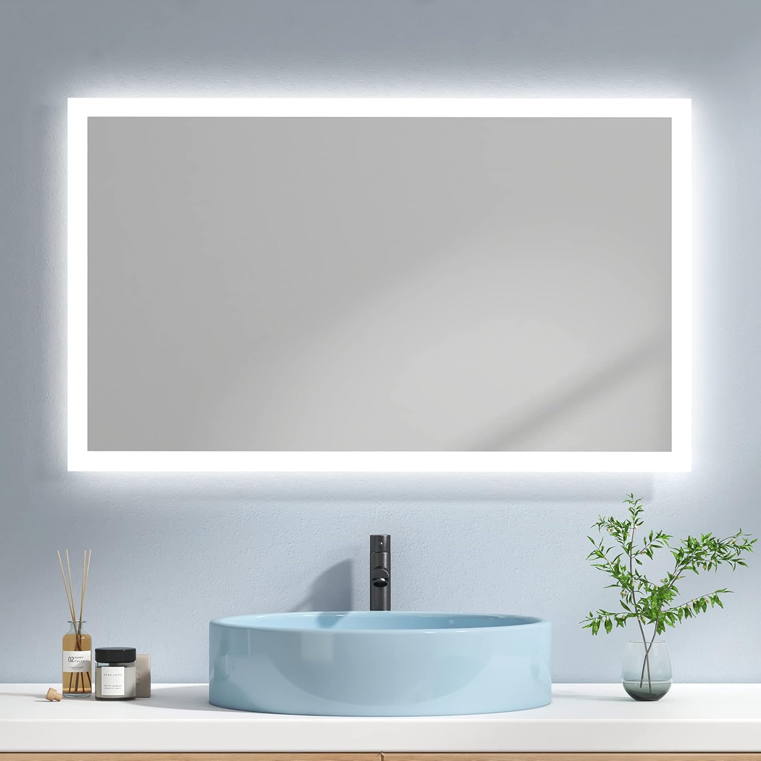 Emke espejo de baño con luz LED espejo de baño 100x60cm, antivaho