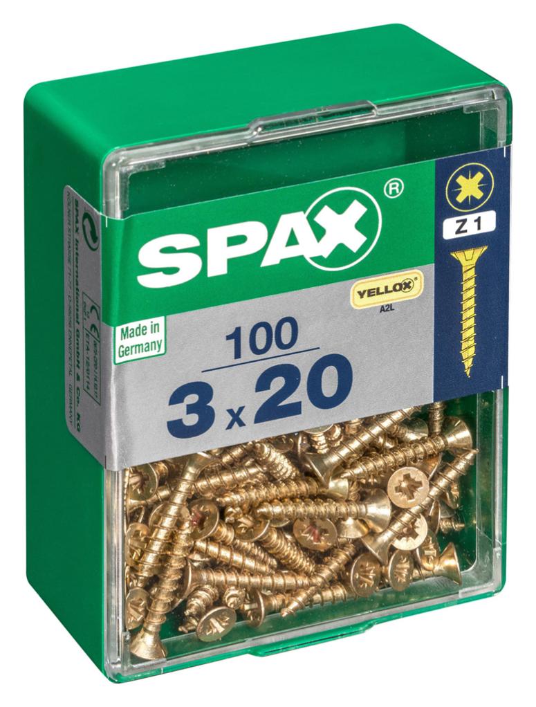 Caja 100 unid. Tornillo madera spax cabeza plana yellox 3,0x20mm