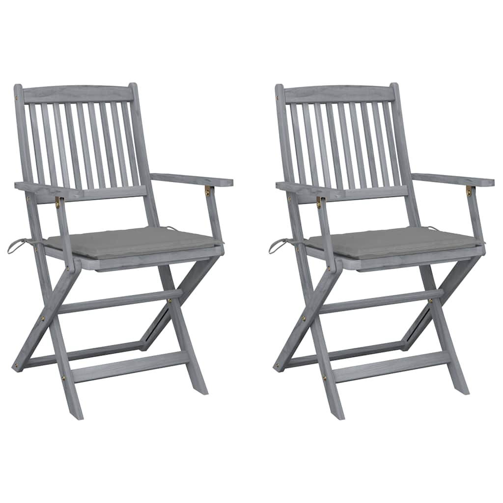 vidaXL sillas de jardín plegables 2 uds cojines madera maciza acacia