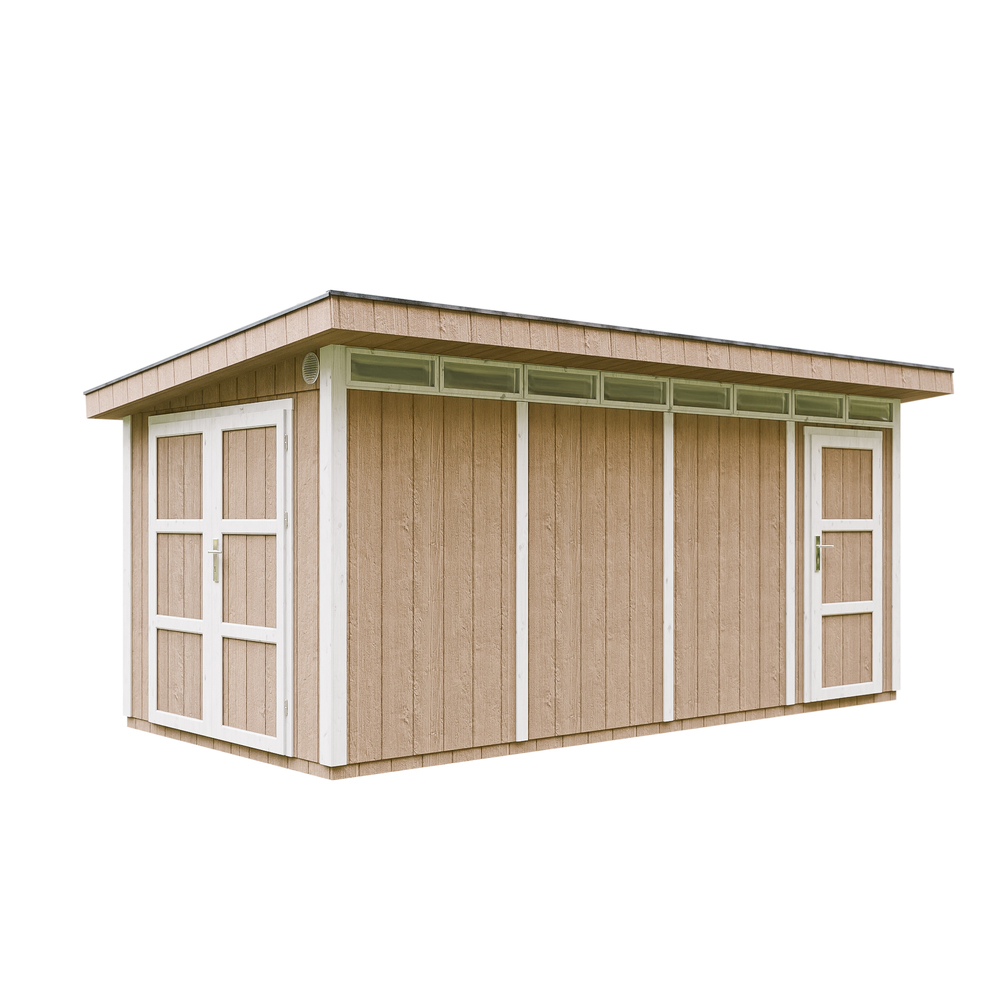 Caseta de jardín Timbela m905c-terra brown, 8,52 + 2,95 m², premium