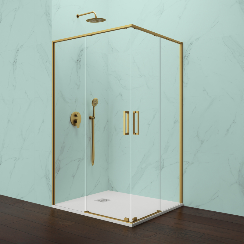Mampara angular eleven oro 100x75 - 2 fijos + 2 correderas - antical