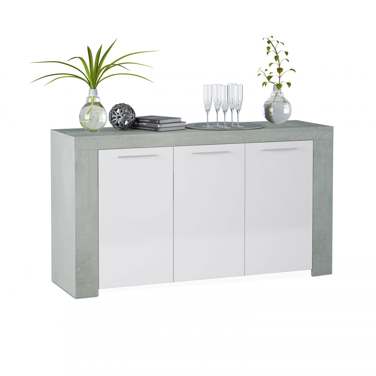 Aparador de 3 puertas con gran almacenamiento 144 cm dara blanco - gris