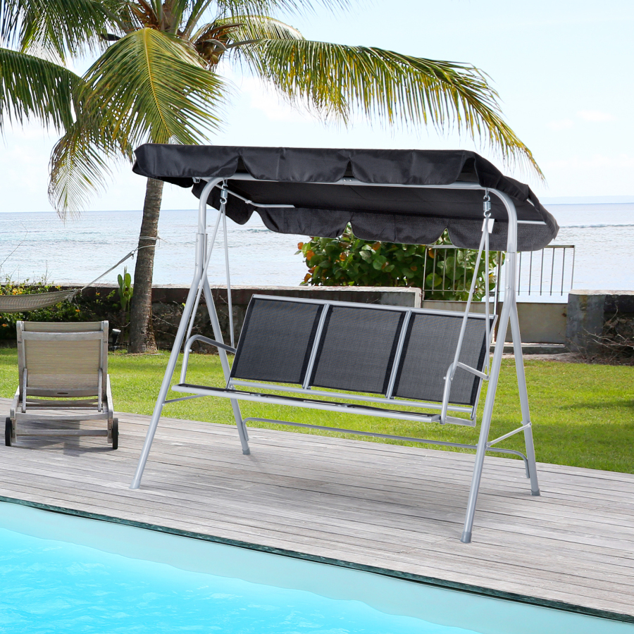 Columpio 3 plazas gris con techo plegable 171x108x154cm