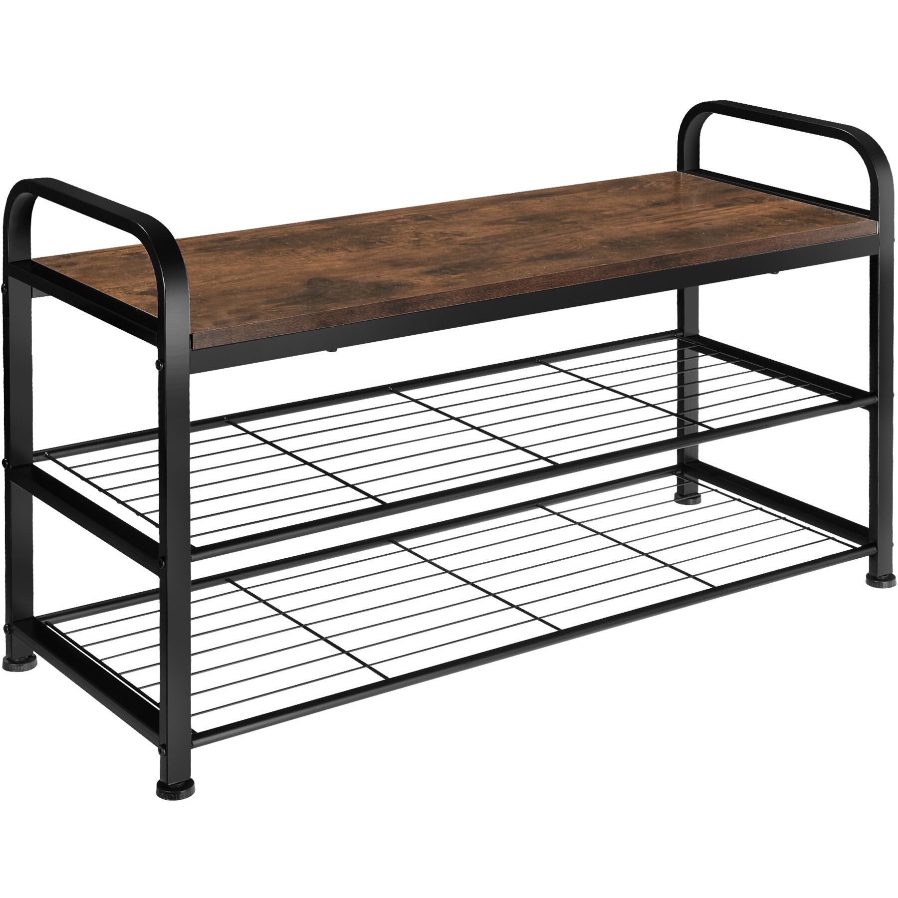 Zapatero estilo industrial y 2 estantes 91x36x55 cm madera oscura