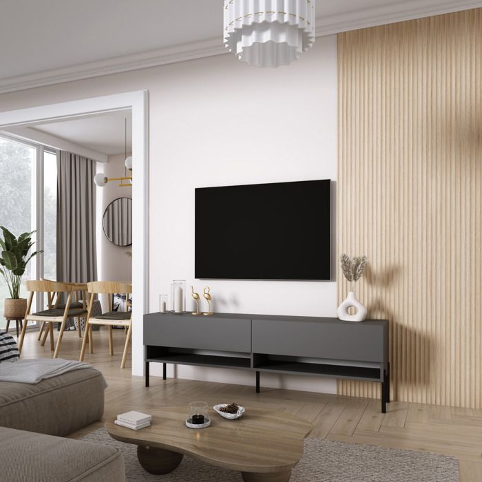 Mueble tv - antracita con patas negras - madera - 170 x 32 x 52 cm