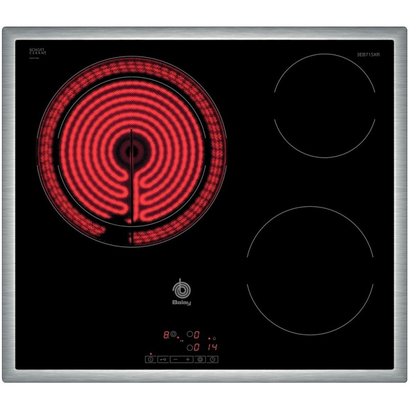 Vitrocerámica balay 3eb715xr 60 cm 3 zonas negra/inox