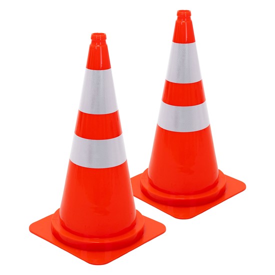2x pilones de señalización tráfico 75 cm, naranja 2 bandas reflectantes