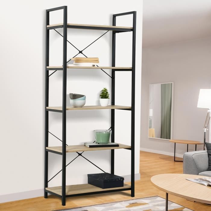 Estantería industrial 5 niveles madera/metal negro - 170 cm
