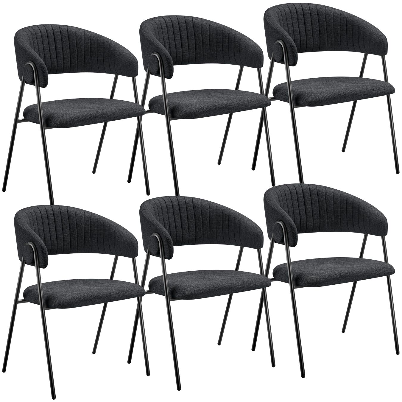 6 sillas de comedor de tejido acolchado 60 x 58 x 85 cm negro