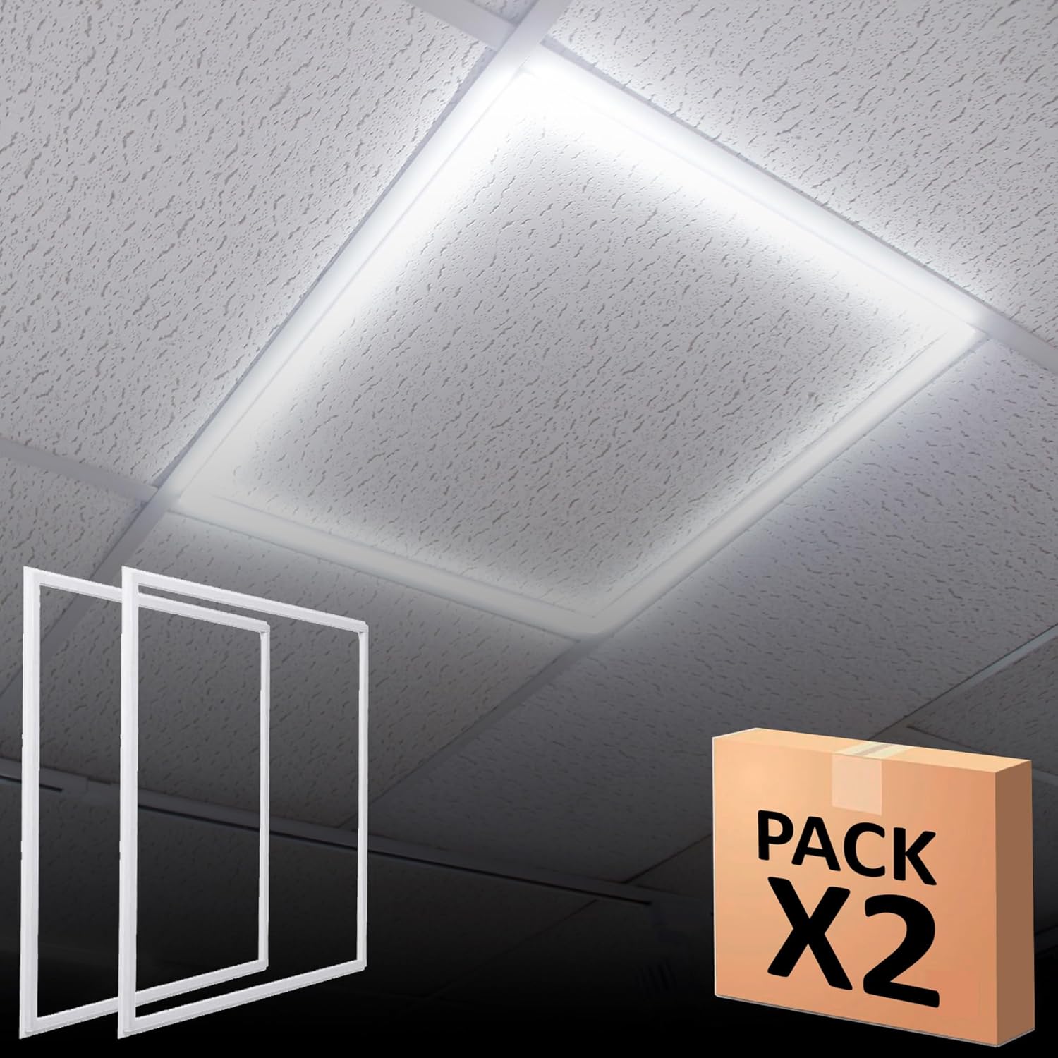 Pack x2 panel LED 60x60 44w 4200lm fit marco luminoso, cct 3000k-6000k