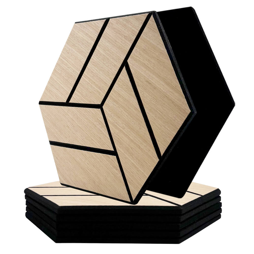 Pack 5 panel acústico pared hexagonal madera natural stavanger 30x30x1cm