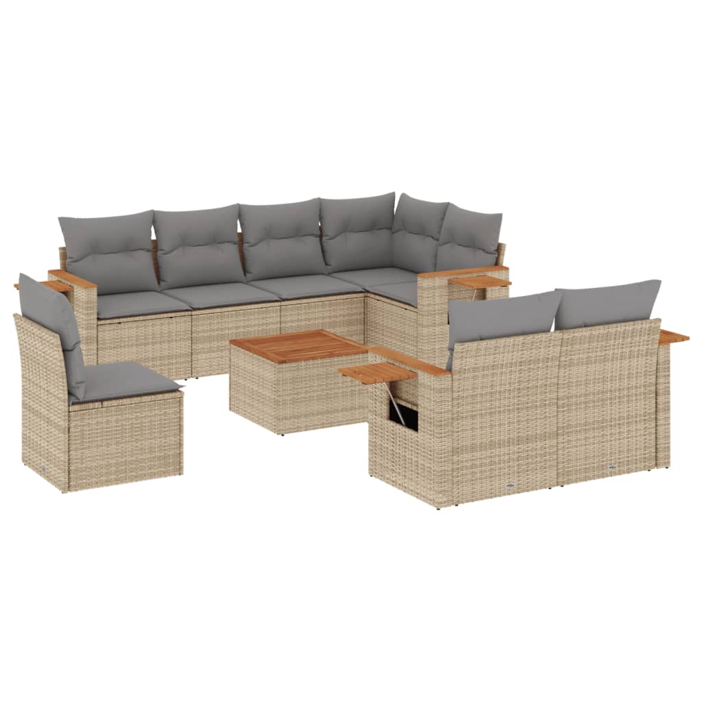 vidaXL set de sofás de jardín 9 pzas con cojines ratán sintético beige