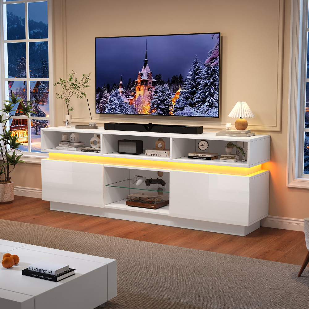 Mueble de tv con LED y 10 huecos blanco 60x160x35cm