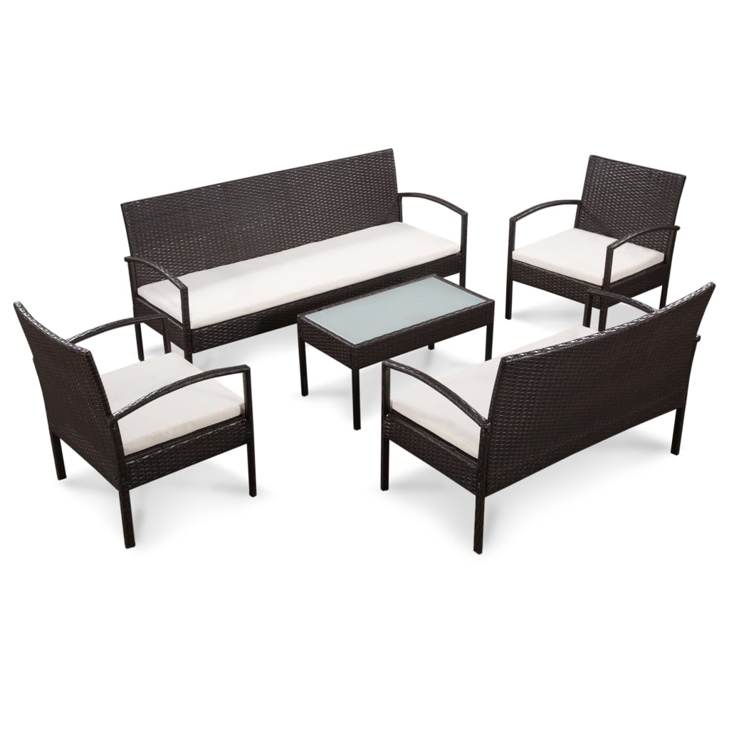 vidaXL set muebles de jardín 5 piezas y cojines ratán sintético marrón