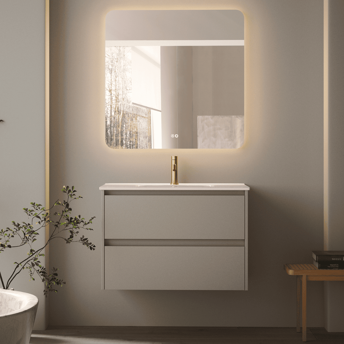 Mueble de baño suspendido lavabo cerámico | 2 cajones | 100 cm moka