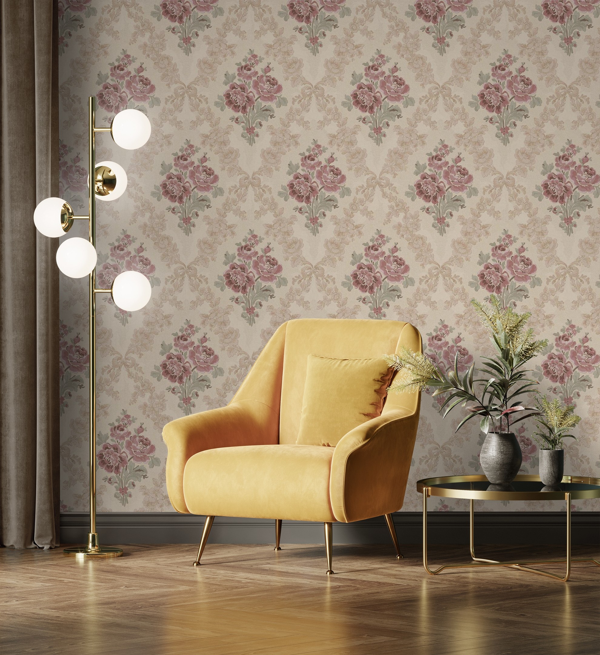 Papel pintado gaulan de flores barrocas textura de tela tejida 10.6m²