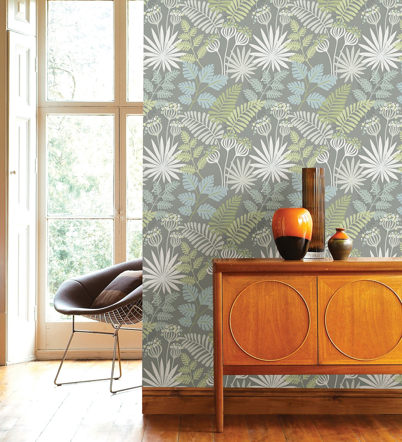 Papel pintado gaulan de flores y hojas verde claro y 5.23m²