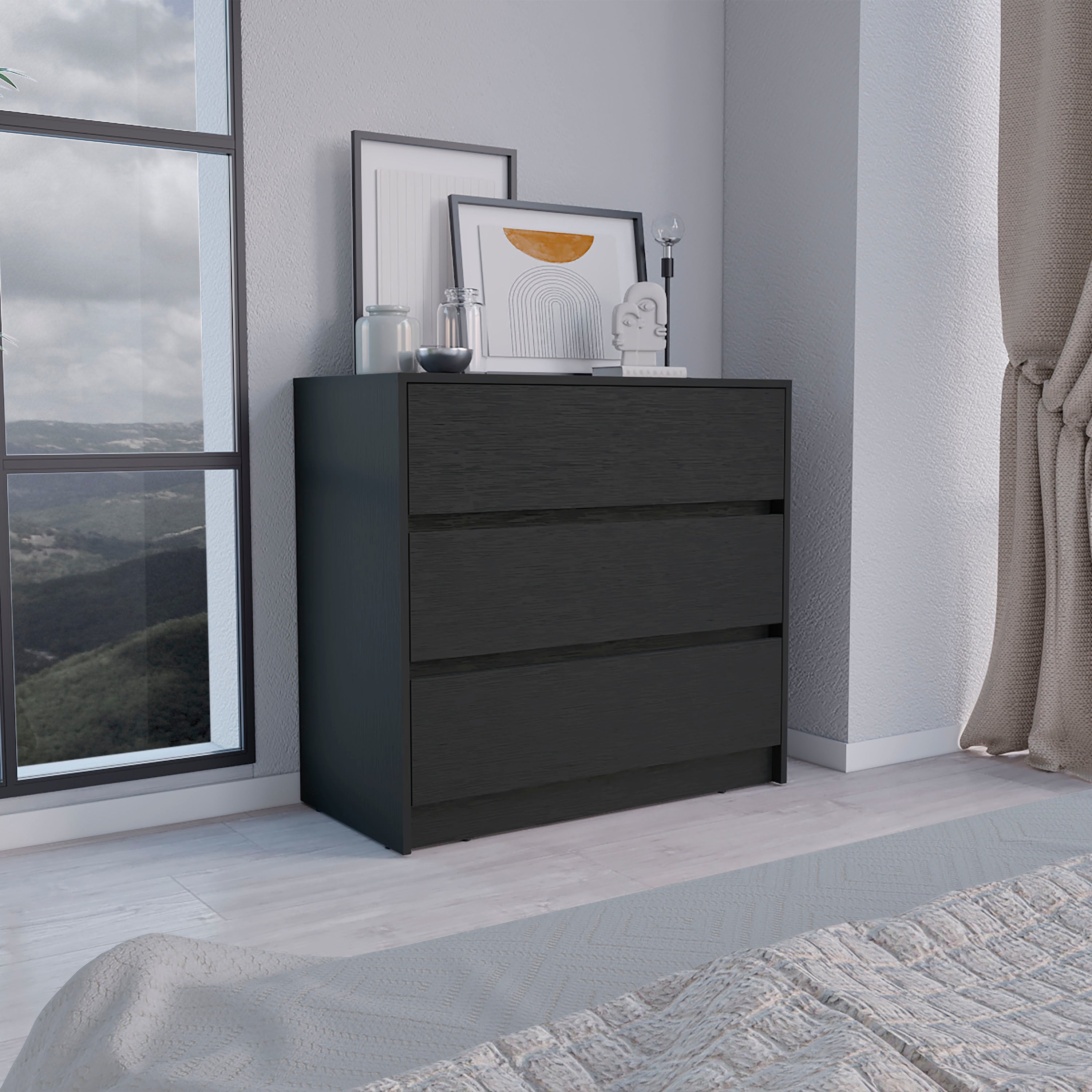 Comoda austin en melamina con 3 cajones , negro , 80 cm x 85 cm x 42 cm