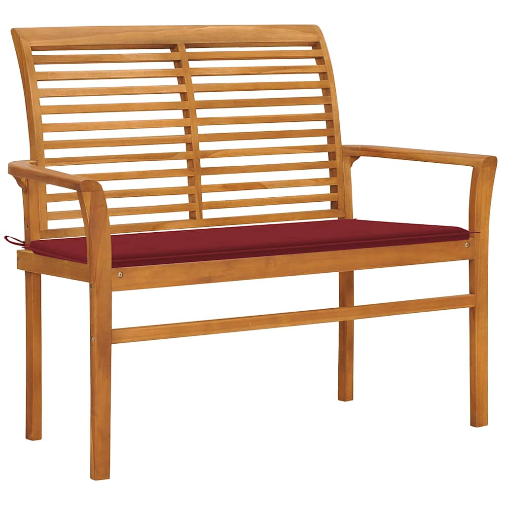 vidaXL banco de jardín madera maciza teca con cojín rojo tinto 112 cm