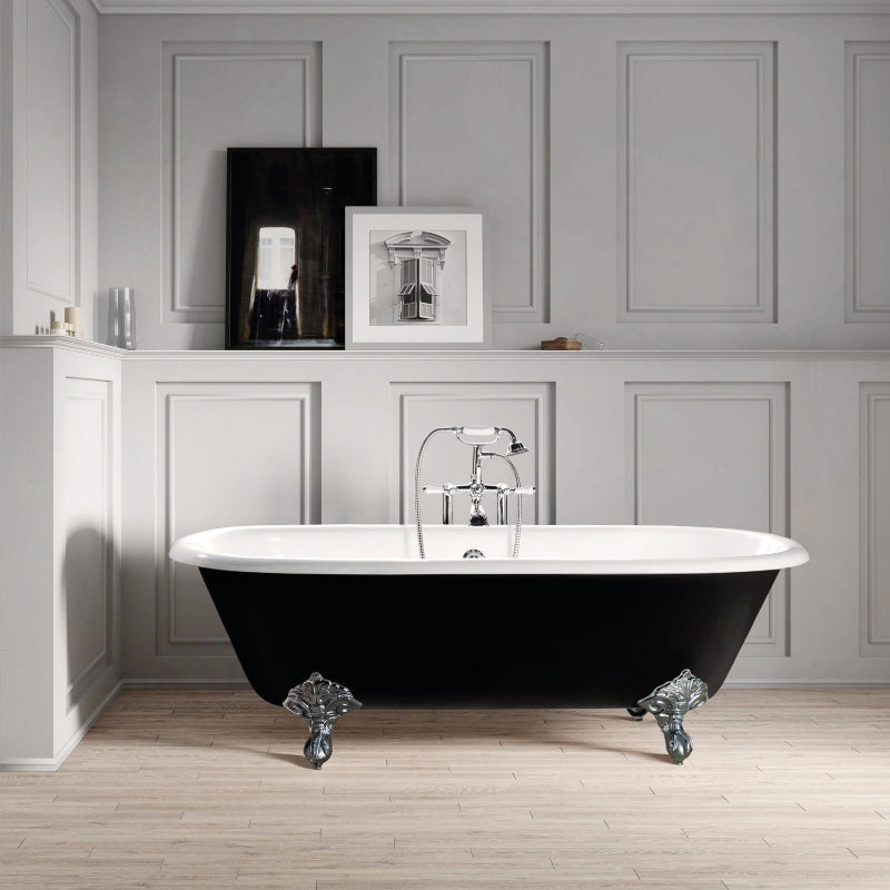 Bañera hierro plymouth negra 153 cm patas blancas