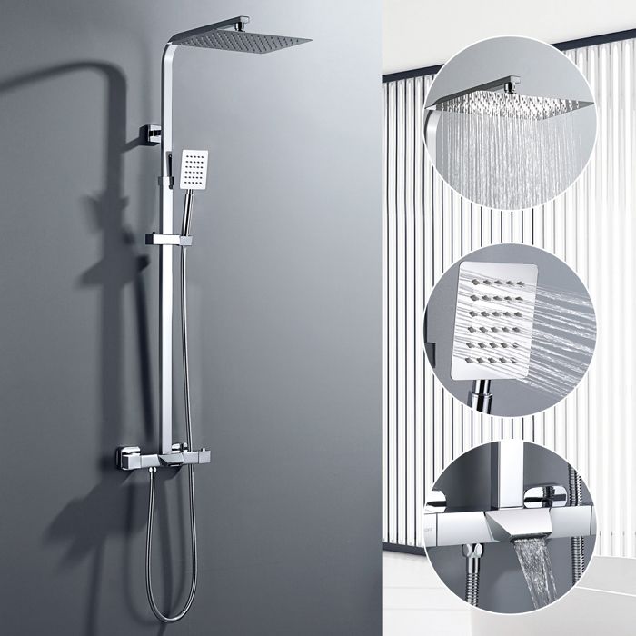 Columna de ducha termostática - acero inoxidable - ajustable 98-129 cm - ca
