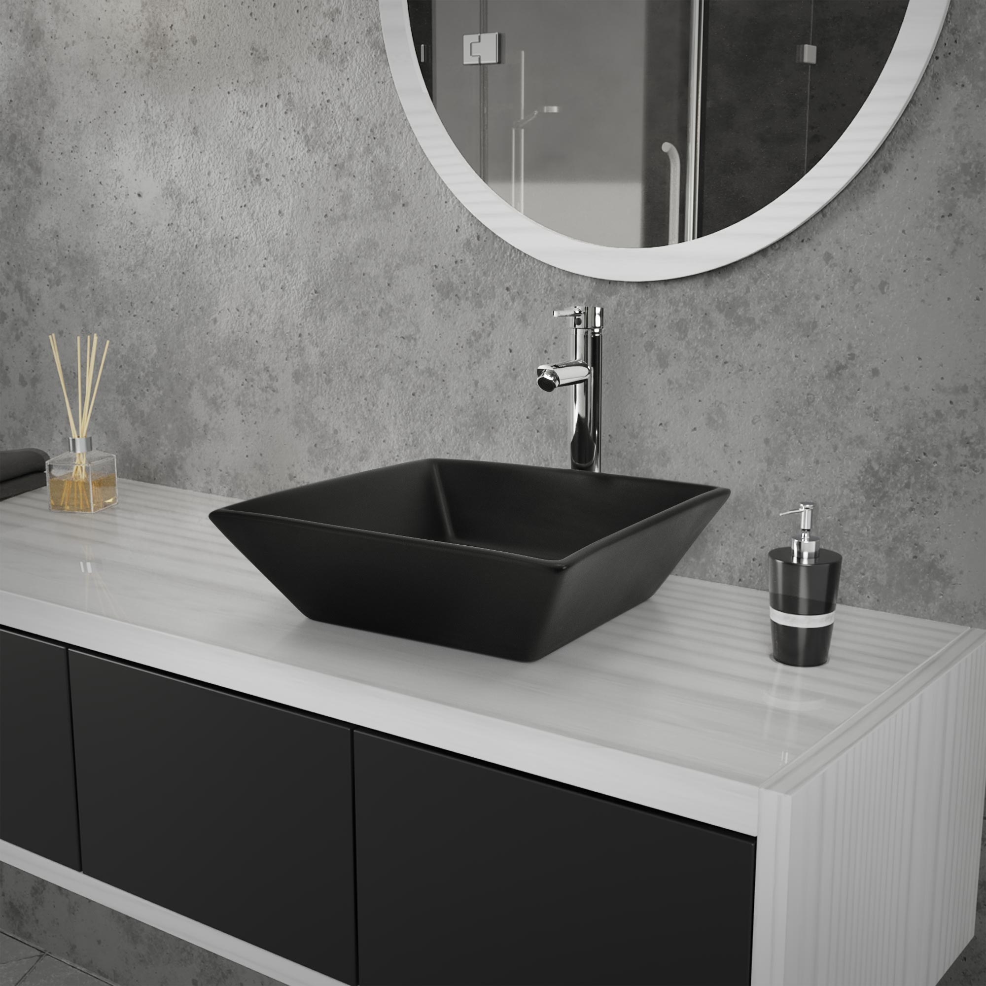 Lavabo forma cuadrada 41x41x12 cm ceramica negra