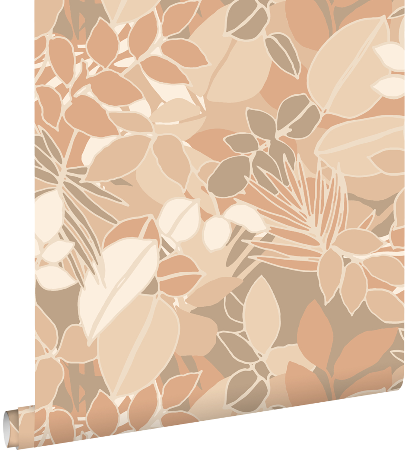 Estahome papel pintado hojas beige y rojo barro cocido clara 50 x 900 cm