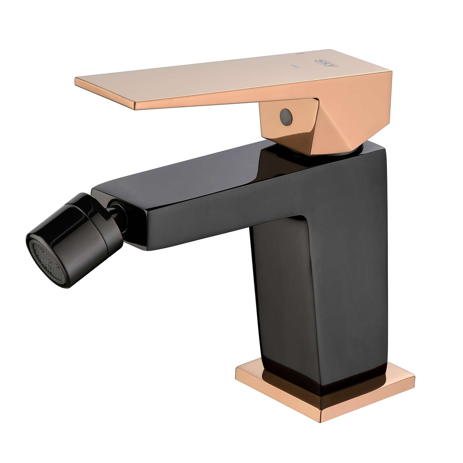 Grifo monomando bidé sky bath negro cristal y oro rosa serie infinite