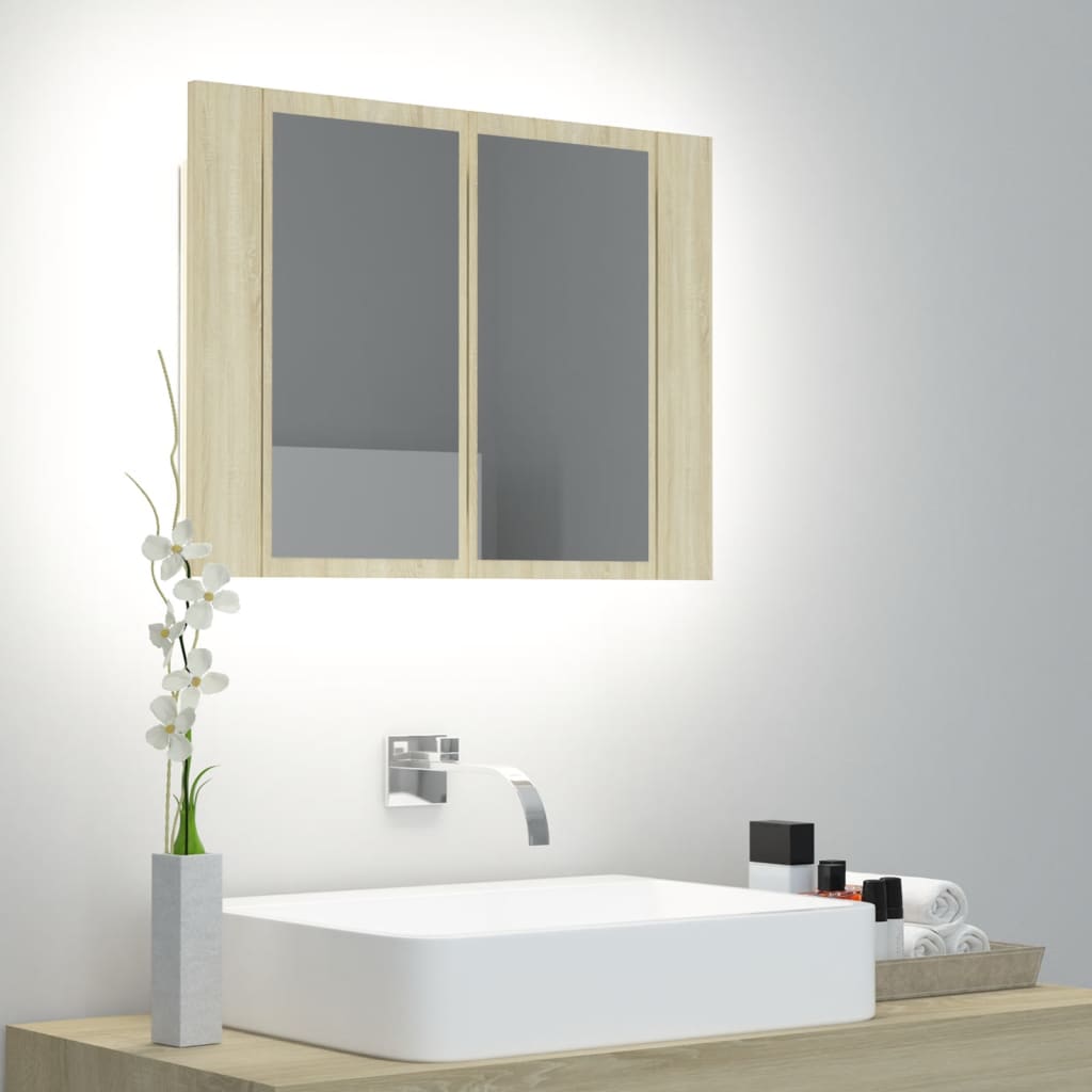Armario espejo de baño LED acrílico roble sonoma 60x12x45 cm