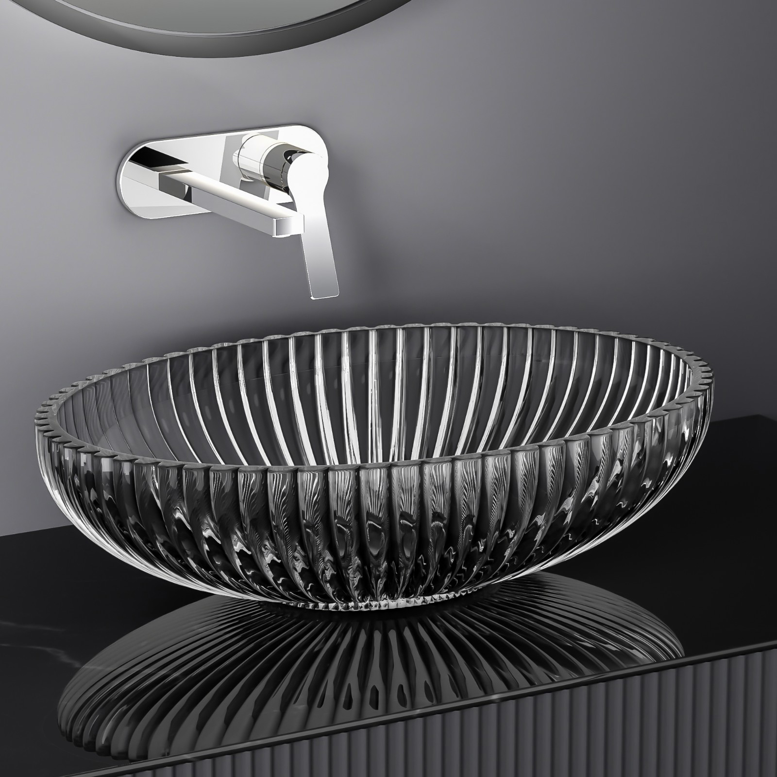 Emke lavabo ovalado de vidrio para encimera, negro transparente, 51x35x15cm