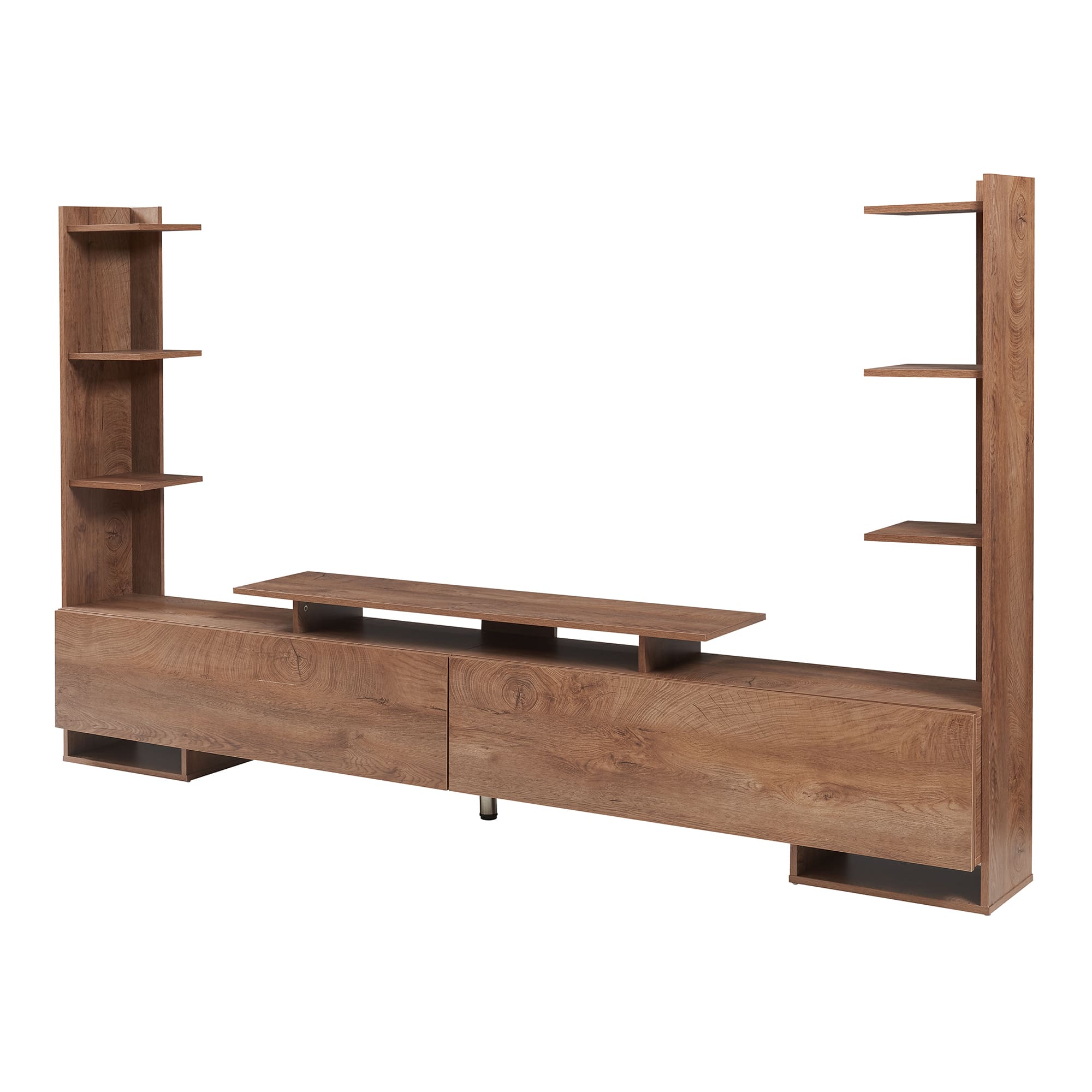 Mesa de tv rauki con estantes laterales 233x31x141 cm - nogal [en.casa]