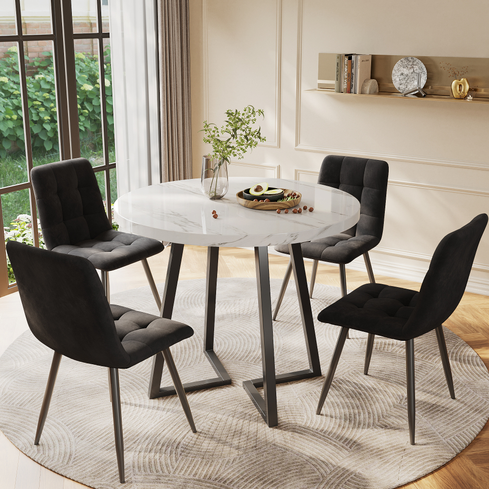 Conjunto de mesa y sillas mdf multicolor redonda con 4 sillas de terciopelo