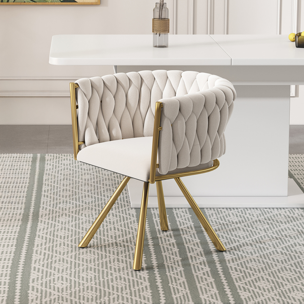 Sillón giratorio de comedor terciopelo beige 360° con patas metálicas